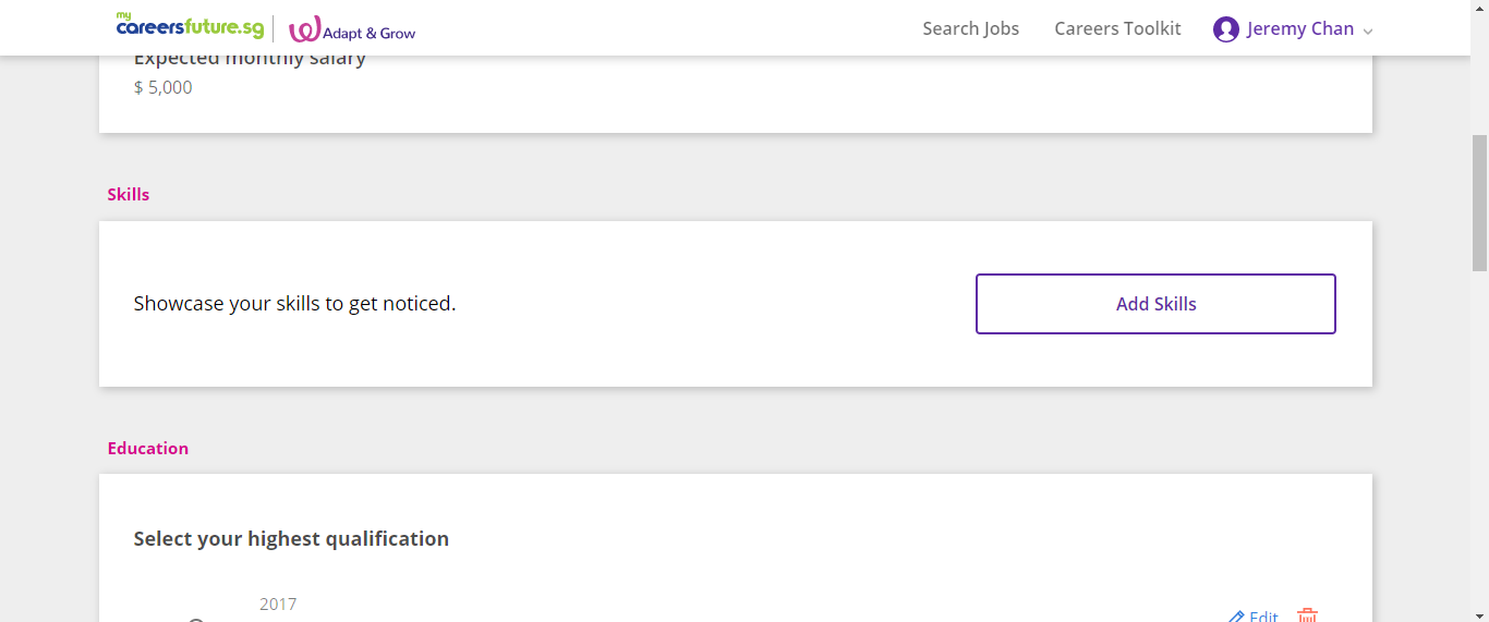 Build your resume within MyCareersFuture.sg portal to easily apply for jobs and different roles