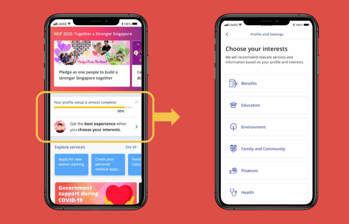 Based on their selection and profile, the app will push out relevant information on LifeSG to citizens.