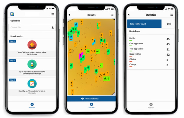 Application of the rotifer counting technology seen from a smartphone.